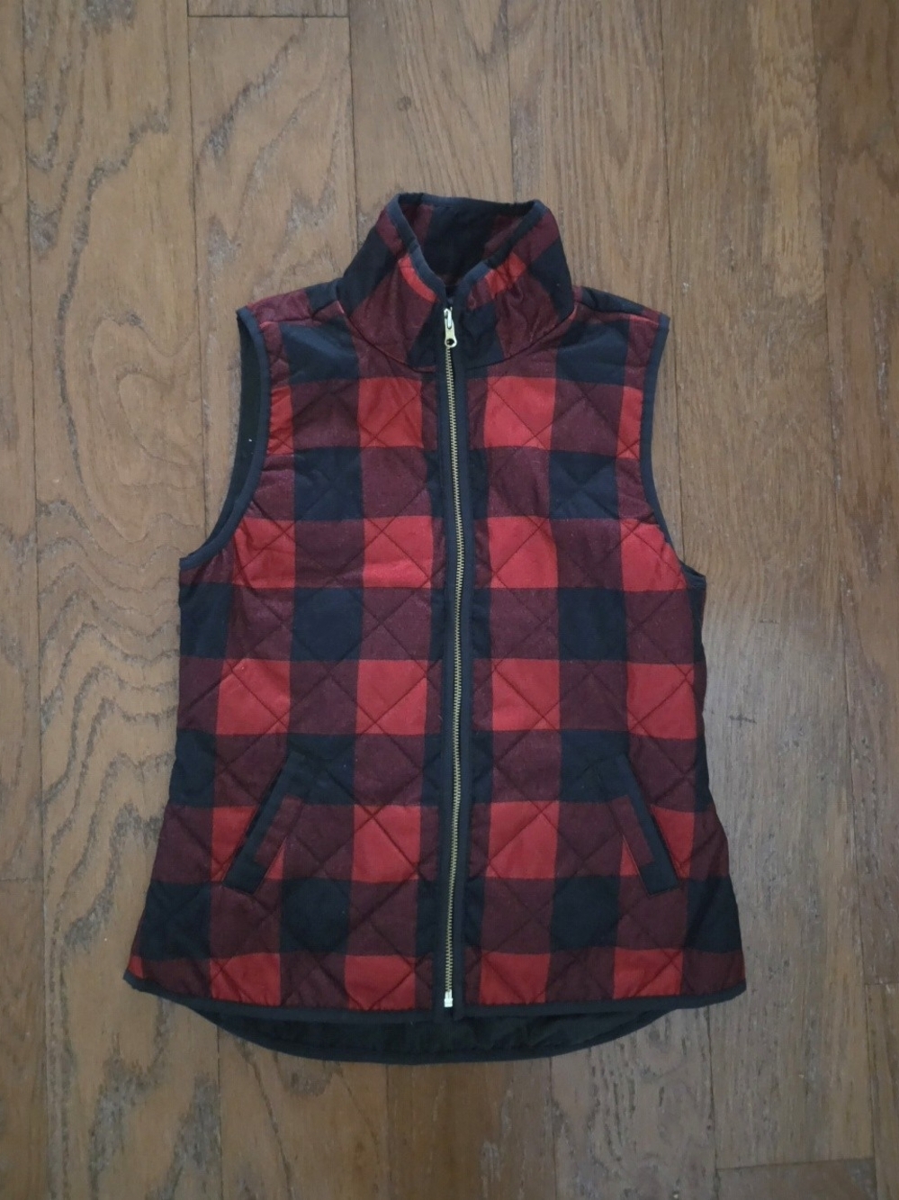 Quilted Red and Black Buffalo Plaid Vest - Women's Sleeveless Jacket